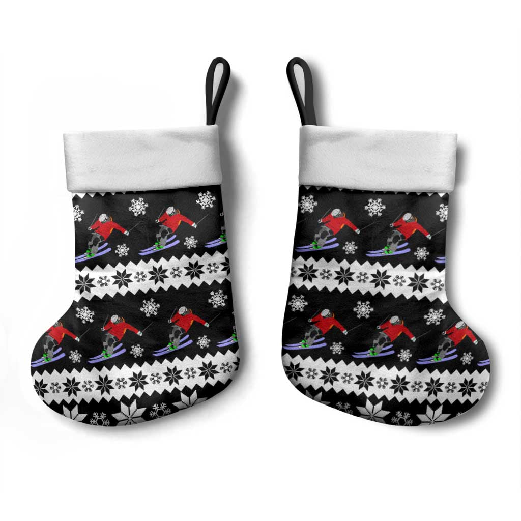 Skiing Snowflake Christmas Stocking Xmas Holiday Patterns - Wonder Print Shop