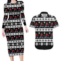 Skiing Snowflake Christmas Couples Matching Long Sleeve Bodycon Dress and Hawaiian Shirt Xmas Holiday Patterns - Wonder Print Shop