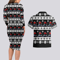 Skiing Snowflake Christmas Couples Matching Long Sleeve Bodycon Dress and Hawaiian Shirt Xmas Holiday Patterns - Wonder Print Shop