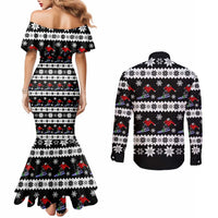 Skiing Snowflake Christmas Couples Matching Mermaid Dress and Long Sleeve Button Shirt Xmas Holiday Patterns - Wonder Print Shop