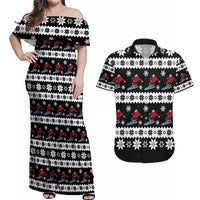 Skiing Snowflake Christmas Couples Matching Off Shoulder Maxi Dress and Hawaiian Shirt Xmas Holiday Patterns - Wonder Print Shop