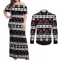 Skiing Snowflake Christmas Couples Matching Off Shoulder Maxi Dress and Long Sleeve Button Shirt Xmas Holiday Patterns - Wonder Print Shop