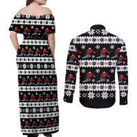 Skiing Snowflake Christmas Couples Matching Off Shoulder Maxi Dress and Long Sleeve Button Shirt Xmas Holiday Patterns - Wonder Print Shop