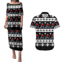 Skiing Snowflake Christmas Couples Matching Puletasi and Hawaiian Shirt Xmas Holiday Patterns - Wonder Print Shop