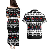 Skiing Snowflake Christmas Couples Matching Puletasi and Hawaiian Shirt Xmas Holiday Patterns - Wonder Print Shop
