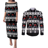 Skiing Snowflake Christmas Couples Matching Puletasi and Long Sleeve Button Shirt Xmas Holiday Patterns - Wonder Print Shop
