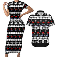 Skiing Snowflake Christmas Couples Matching Short Sleeve Bodycon Dress and Hawaiian Shirt Xmas Holiday Patterns - Wonder Print Shop