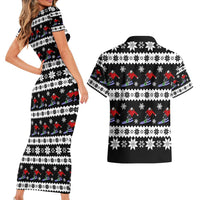 Skiing Snowflake Christmas Couples Matching Short Sleeve Bodycon Dress and Hawaiian Shirt Xmas Holiday Patterns - Wonder Print Shop