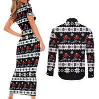 Skiing Snowflake Christmas Couples Matching Short Sleeve Bodycon Dress and Long Sleeve Button Shirt Xmas Holiday Patterns - Wonder Print Shop