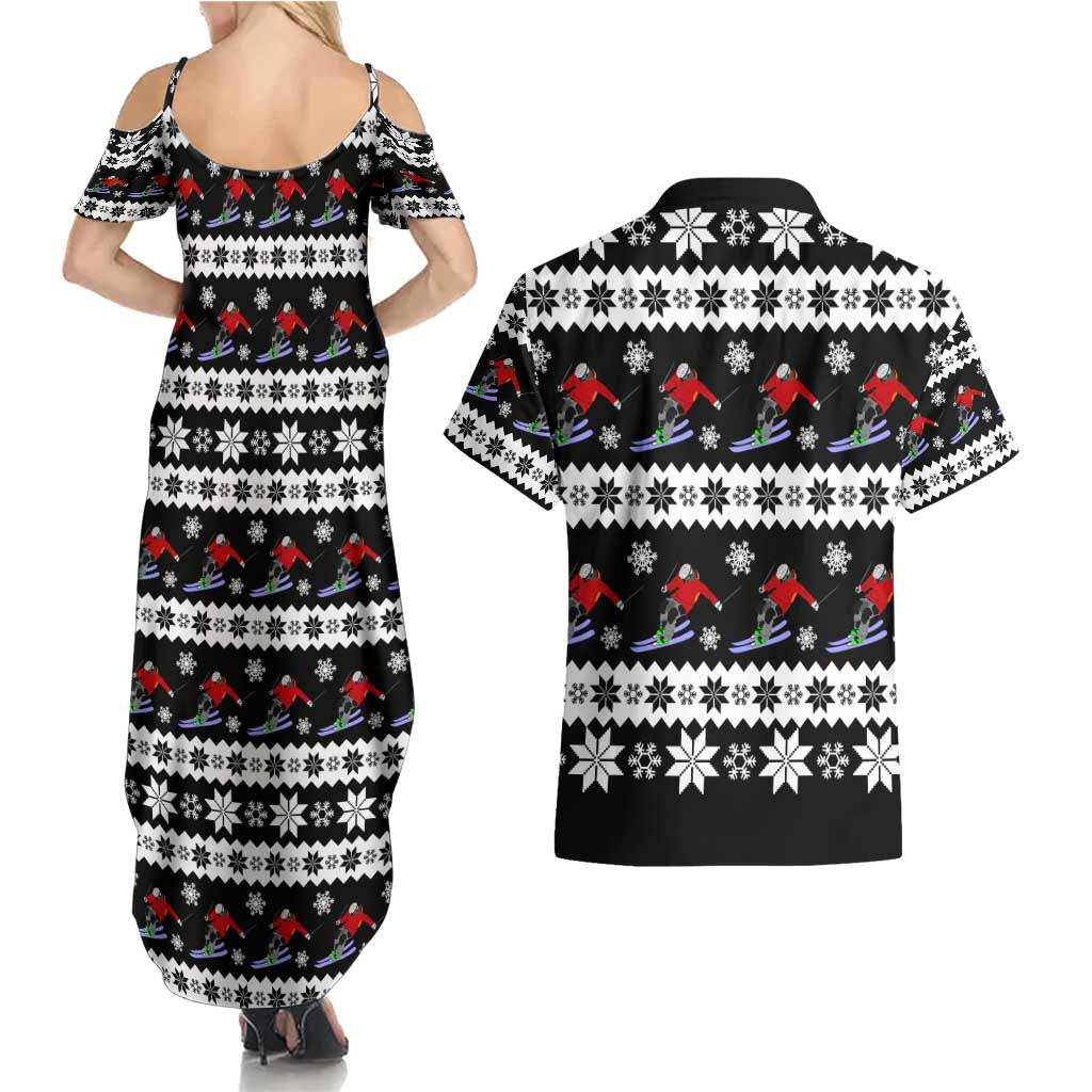 Skiing Snowflake Christmas Couples Matching Summer Maxi Dress and Hawaiian Shirt Xmas Holiday Patterns - Wonder Print Shop