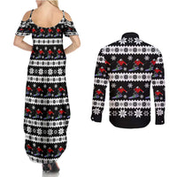 Skiing Snowflake Christmas Couples Matching Summer Maxi Dress and Long Sleeve Button Shirt Xmas Holiday Patterns - Wonder Print Shop