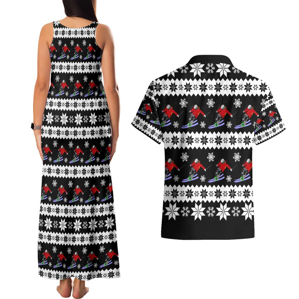 Skiing Snowflake Christmas Couples Matching Tank Maxi Dress and Hawaiian Shirt Xmas Holiday Patterns - Wonder Print Shop