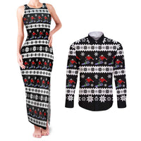 Skiing Snowflake Christmas Couples Matching Tank Maxi Dress and Long Sleeve Button Shirt Xmas Holiday Patterns - Wonder Print Shop