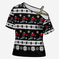 Skiing Snowflake Christmas Cross Shoulder Shirt Xmas Holiday Patterns - Wonder Print Shop