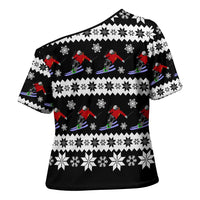 Skiing Snowflake Christmas Cross Shoulder Shirt Xmas Holiday Patterns - Wonder Print Shop
