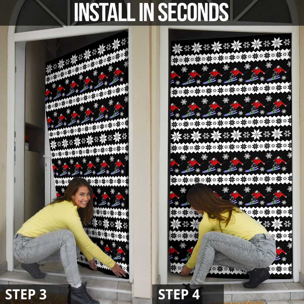 Skiing Snowflake Christmas Door Cover Xmas Holiday Patterns - Wonder Print Shop
