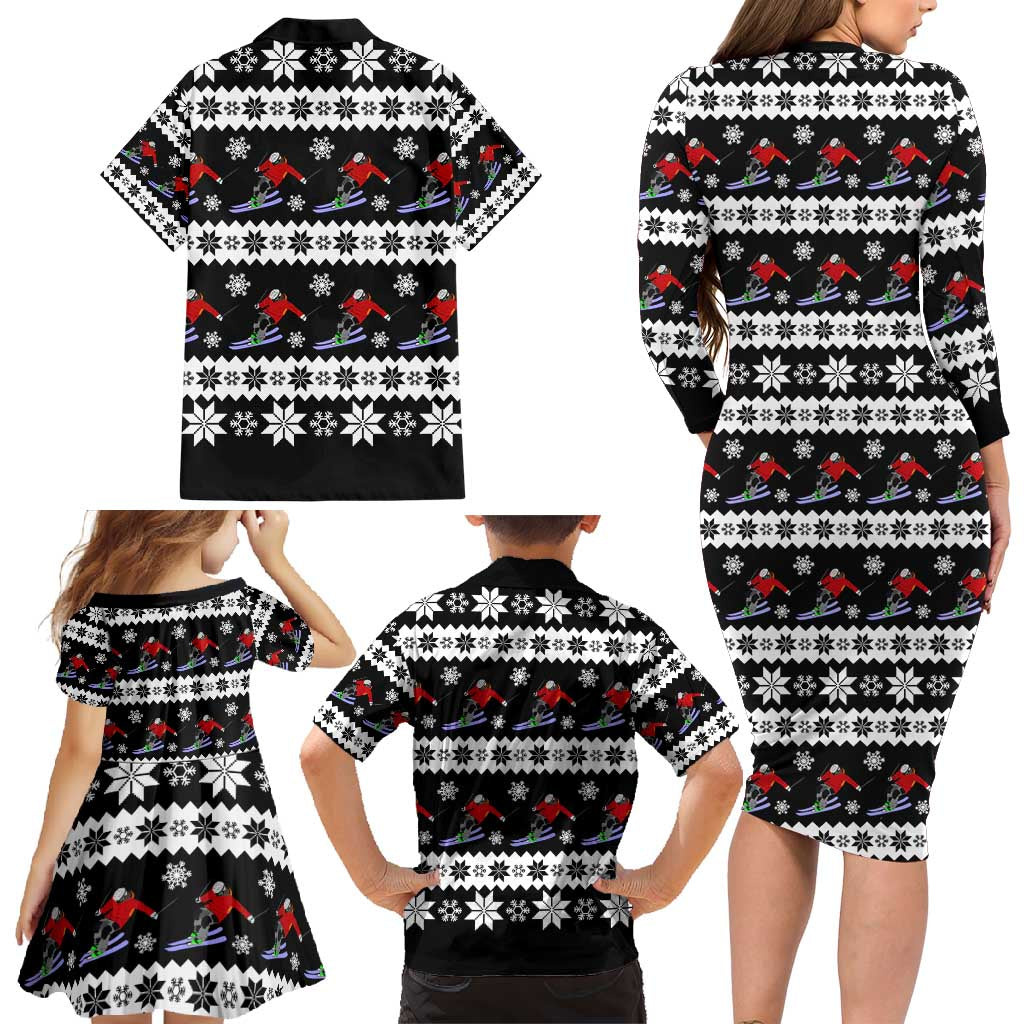 Skiing Snowflake Christmas Family Matching Long Sleeve Bodycon Dress and Hawaiian Shirt Xmas Holiday Patterns - Wonder Print Shop