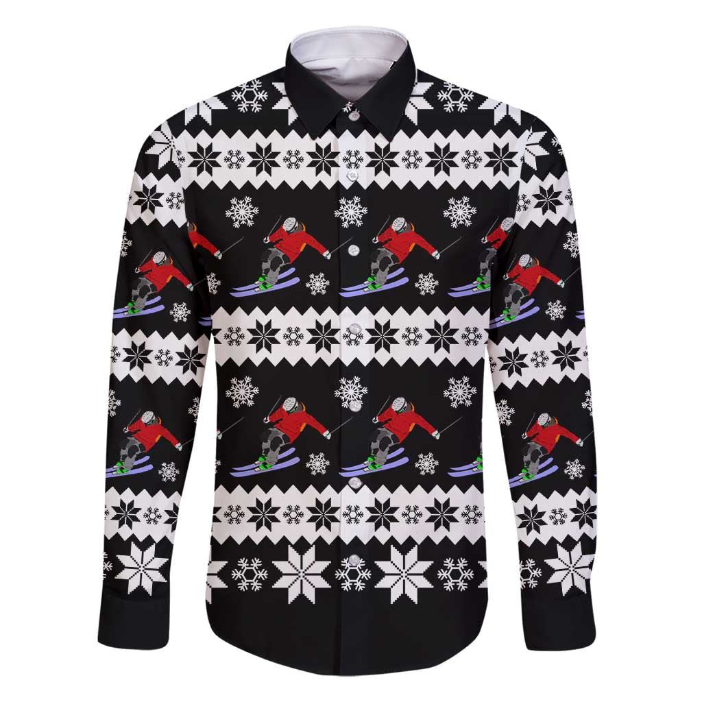 Skiing Snowflake Christmas Family Matching Long Sleeve Bodycon Dress and Hawaiian Shirt Xmas Holiday Patterns - Wonder Print Shop