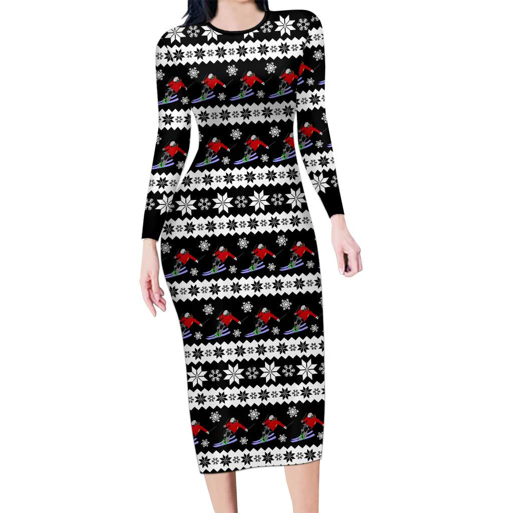 Skiing Snowflake Christmas Family Matching Long Sleeve Bodycon Dress and Hawaiian Shirt Xmas Holiday Patterns - Wonder Print Shop