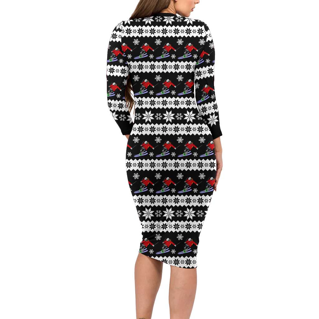 Skiing Snowflake Christmas Family Matching Long Sleeve Bodycon Dress and Hawaiian Shirt Xmas Holiday Patterns - Wonder Print Shop