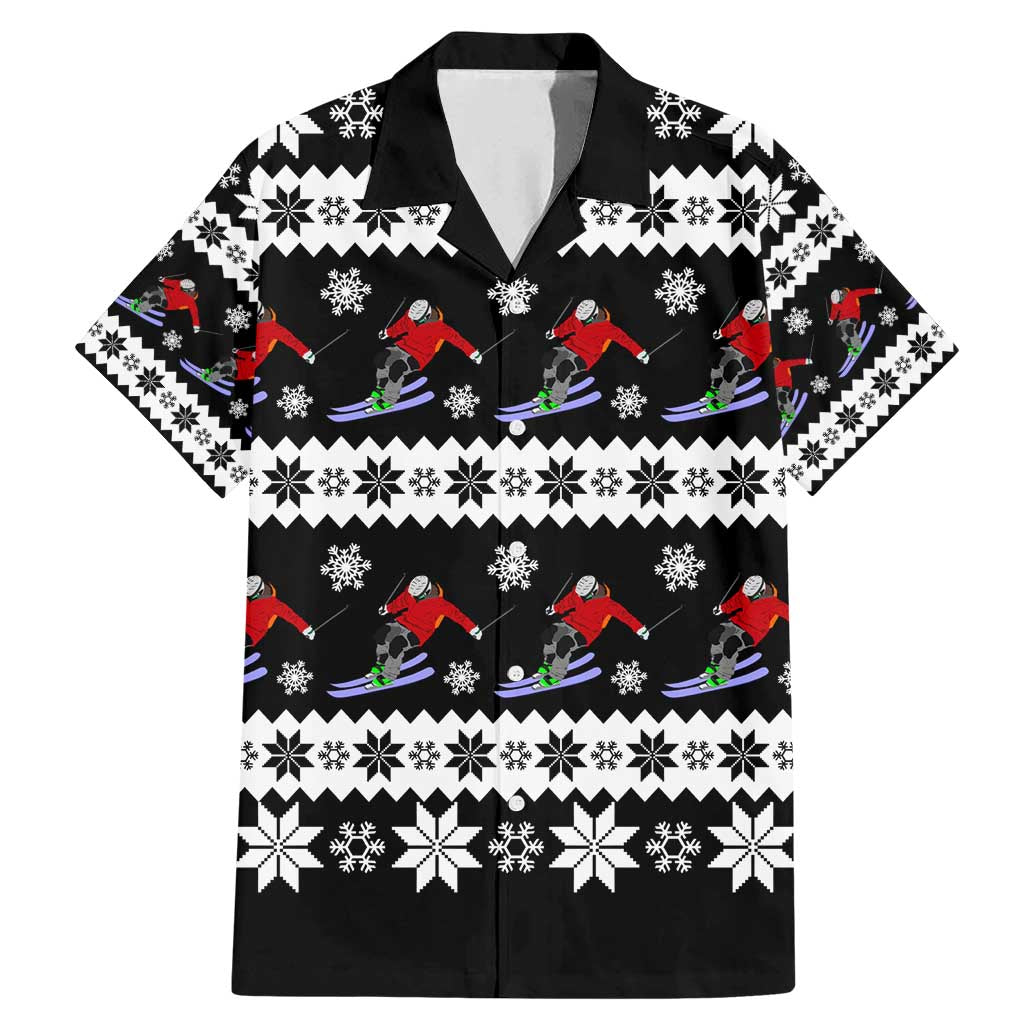 Skiing Snowflake Christmas Family Matching Mermaid Dress and Hawaiian Shirt Xmas Holiday Patterns - Wonder Print Shop