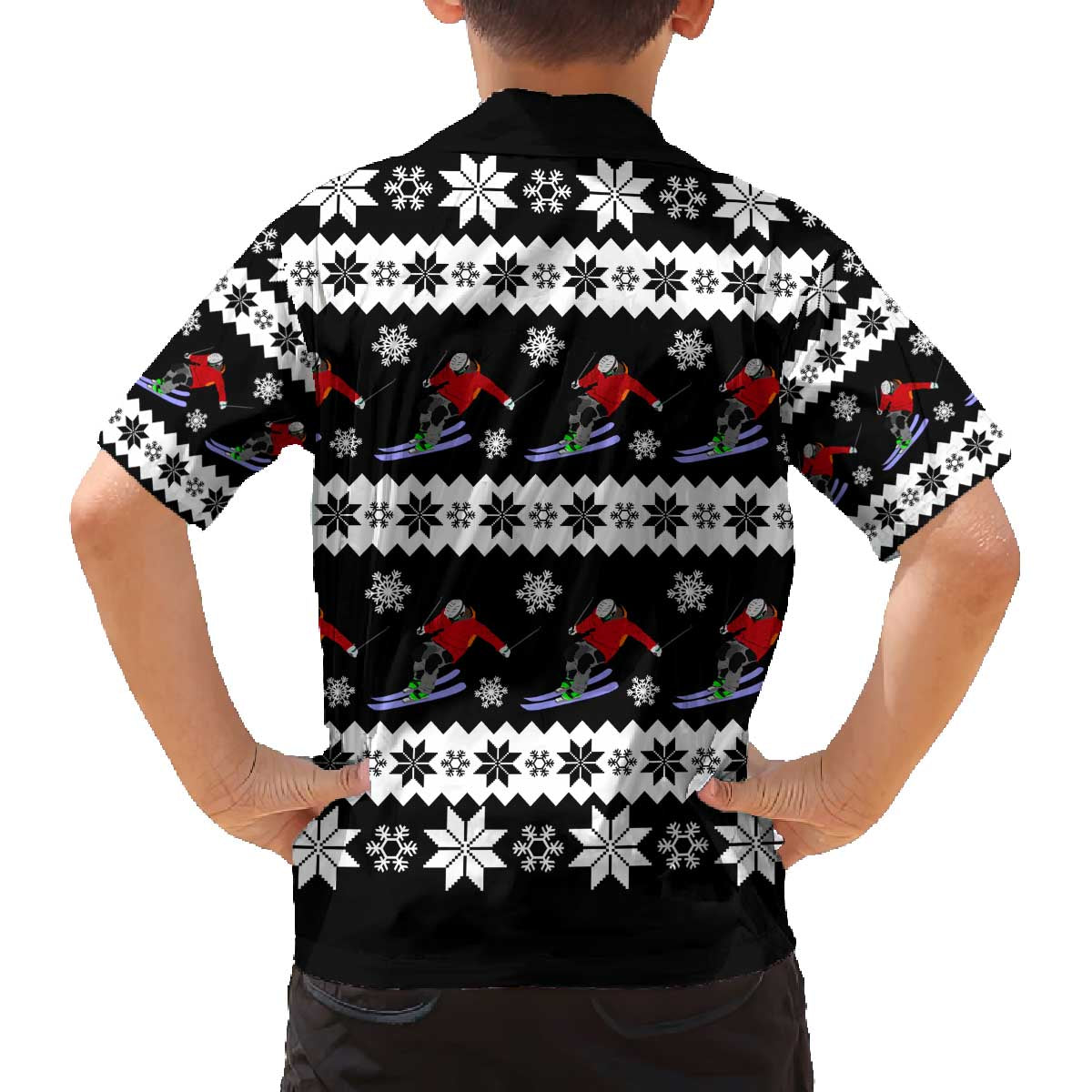 Skiing Snowflake Christmas Family Matching Off The Shoulder Long Sleeve Dress and Hawaiian Shirt Xmas Holiday Patterns - Wonder Print Shop