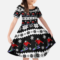 Skiing Snowflake Christmas Family Matching Off The Shoulder Long Sleeve Dress and Hawaiian Shirt Xmas Holiday Patterns - Wonder Print Shop