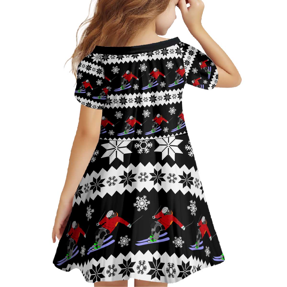 Skiing Snowflake Christmas Family Matching Off The Shoulder Long Sleeve Dress and Hawaiian Shirt Xmas Holiday Patterns - Wonder Print Shop