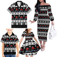 Skiing Snowflake Christmas Family Matching Off The Shoulder Long Sleeve Dress and Hawaiian Shirt Xmas Holiday Patterns - Wonder Print Shop