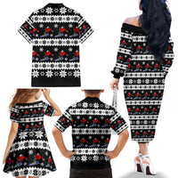 Skiing Snowflake Christmas Family Matching Off The Shoulder Long Sleeve Dress and Hawaiian Shirt Xmas Holiday Patterns - Wonder Print Shop