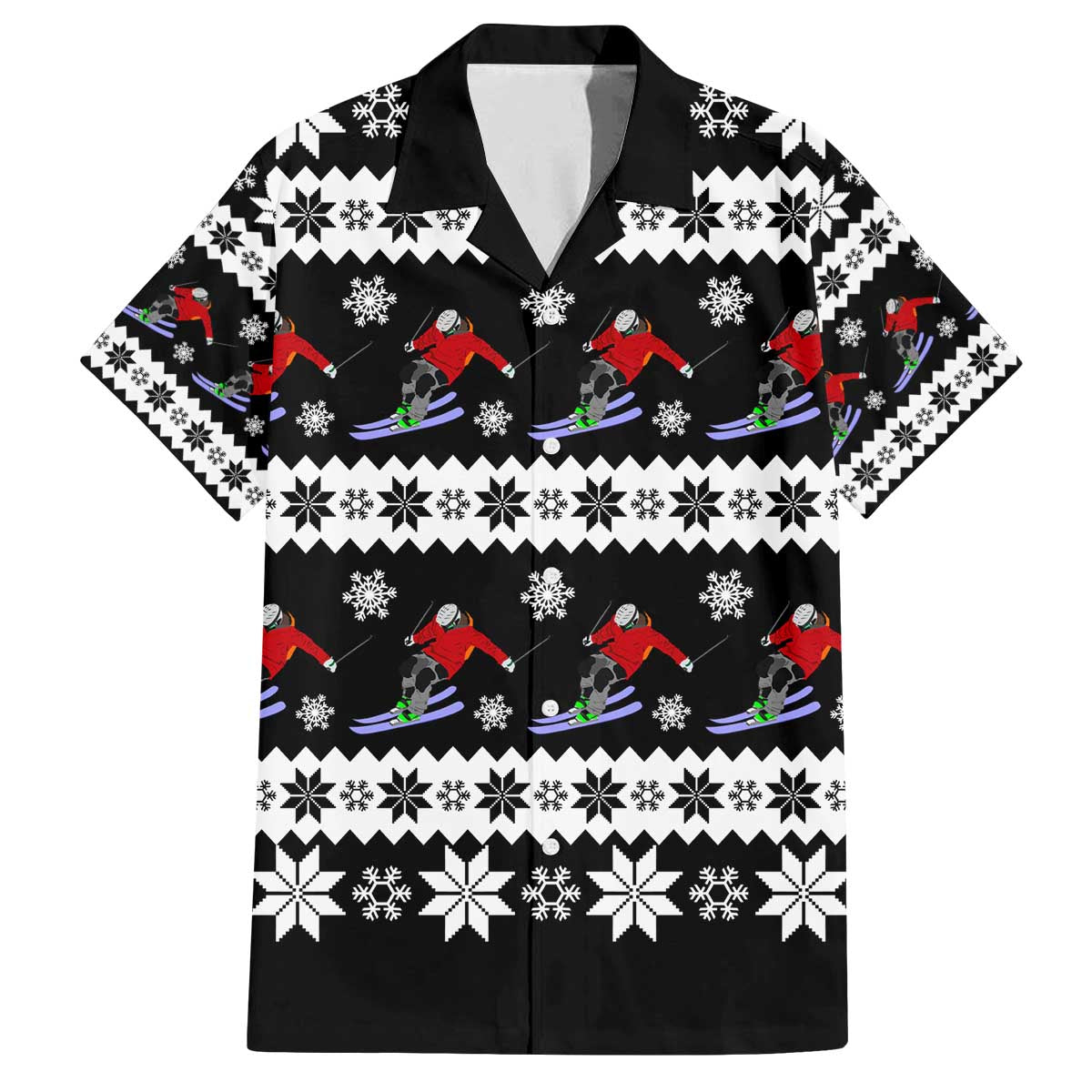 Skiing Snowflake Christmas Family Matching Off The Shoulder Long Sleeve Dress and Hawaiian Shirt Xmas Holiday Patterns - Wonder Print Shop