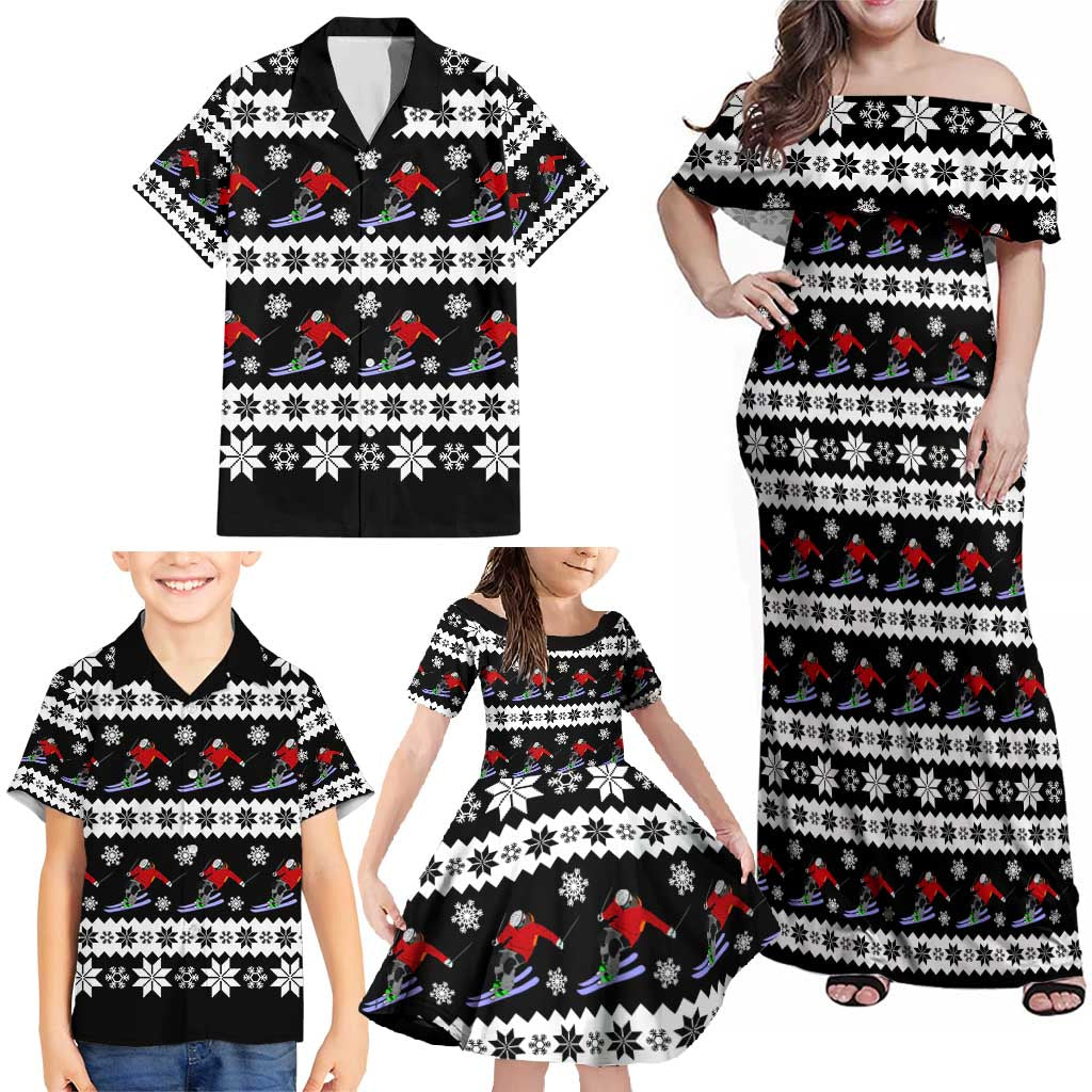 Skiing Snowflake Christmas Family Matching Off Shoulder Maxi Dress and Hawaiian Shirt Xmas Holiday Patterns - Wonder Print Shop