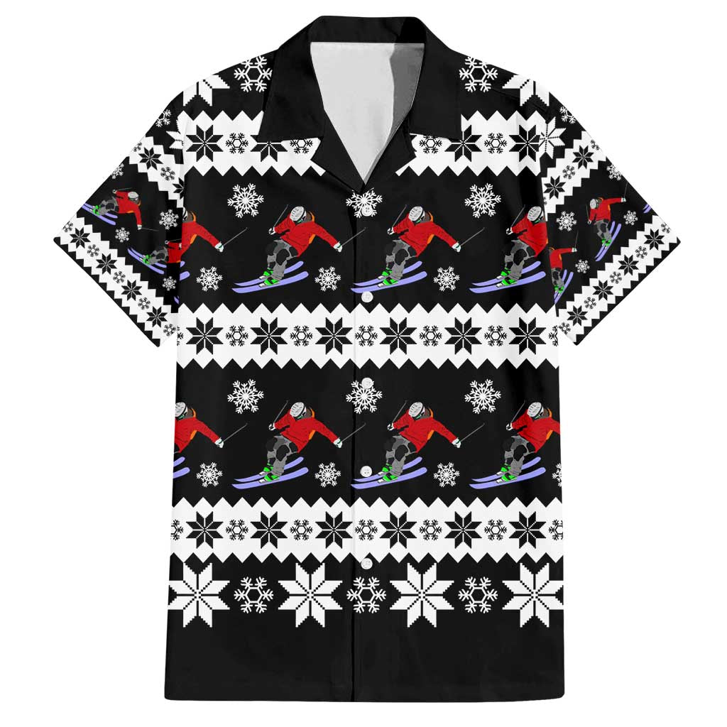 Skiing Snowflake Christmas Family Matching Off Shoulder Short Dress and Hawaiian Shirt Xmas Holiday Patterns - Wonder Print Shop