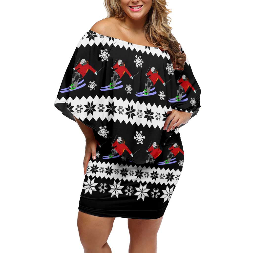 Skiing Snowflake Christmas Family Matching Off Shoulder Short Dress and Hawaiian Shirt Xmas Holiday Patterns - Wonder Print Shop