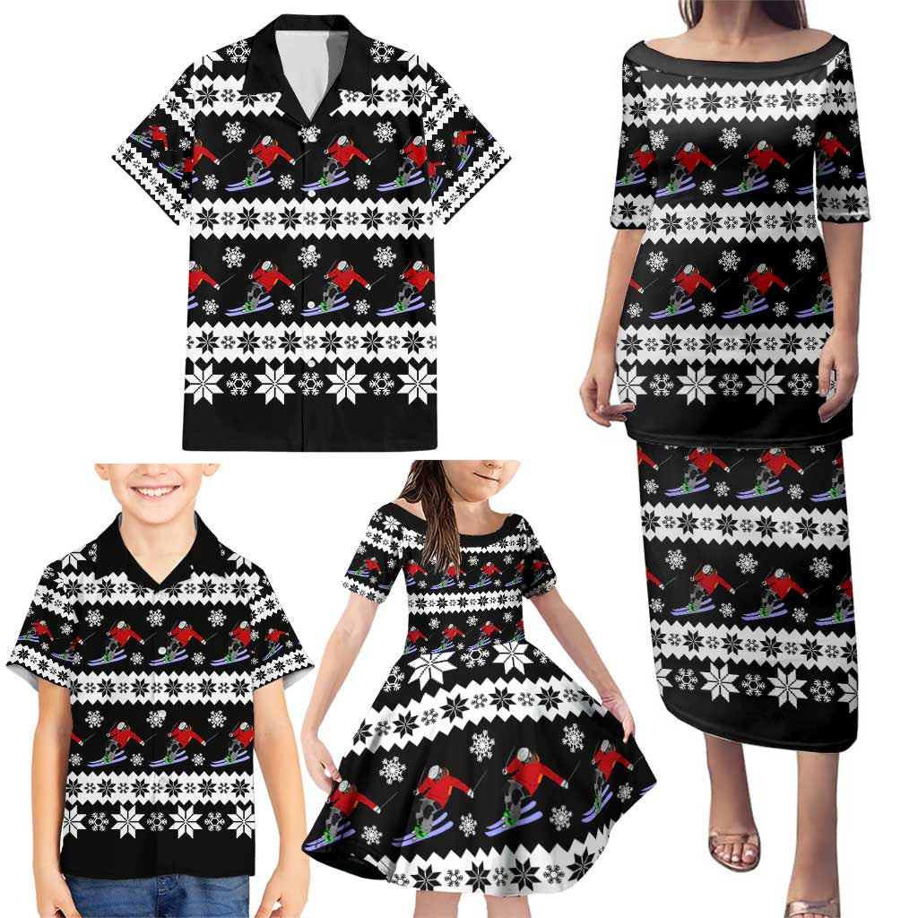 Skiing Snowflake Christmas Family Matching Puletasi and Hawaiian Shirt Xmas Holiday Patterns - Wonder Print Shop