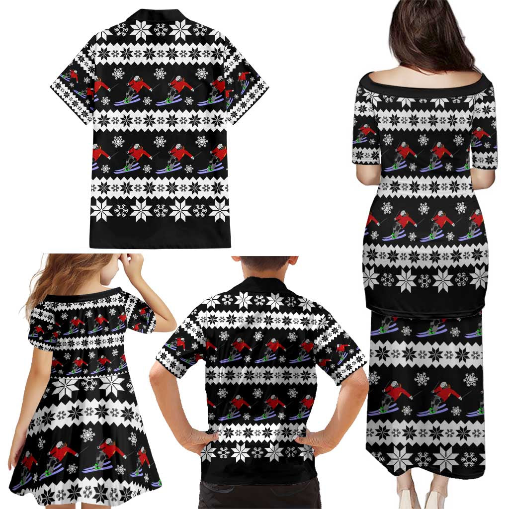 Skiing Snowflake Christmas Family Matching Puletasi and Hawaiian Shirt Xmas Holiday Patterns - Wonder Print Shop