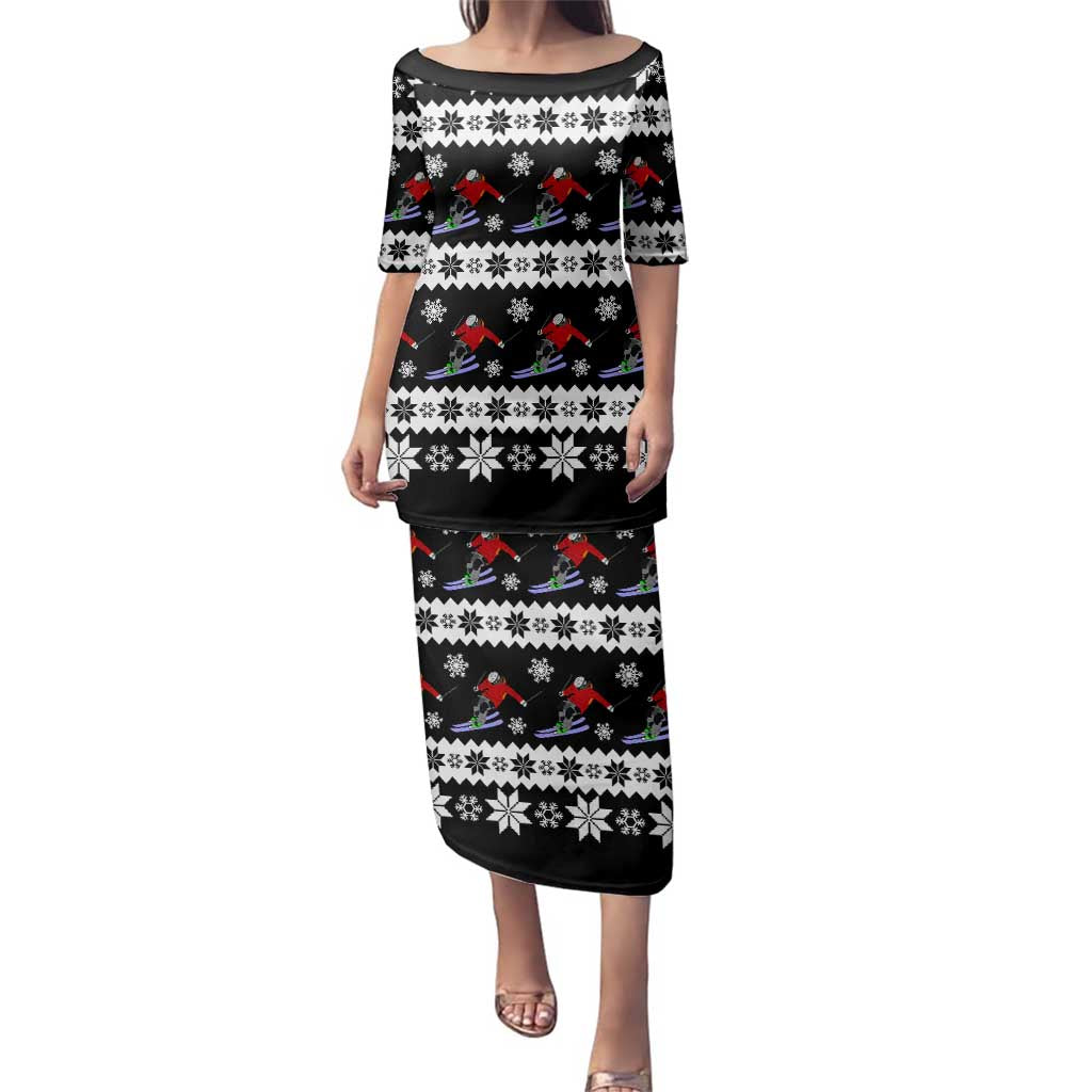 Skiing Snowflake Christmas Family Matching Puletasi and Hawaiian Shirt Xmas Holiday Patterns - Wonder Print Shop