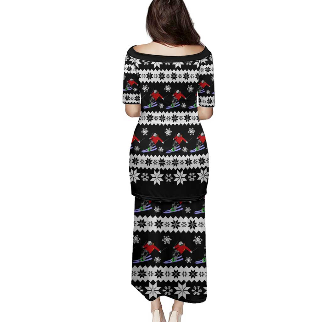 Skiing Snowflake Christmas Family Matching Puletasi and Hawaiian Shirt Xmas Holiday Patterns - Wonder Print Shop