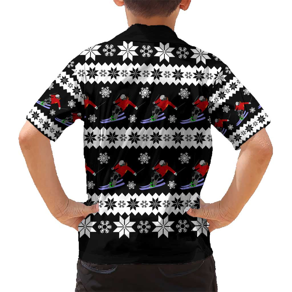 Skiing Snowflake Christmas Family Matching Short Sleeve Bodycon Dress and Hawaiian Shirt Xmas Holiday Patterns - Wonder Print Shop