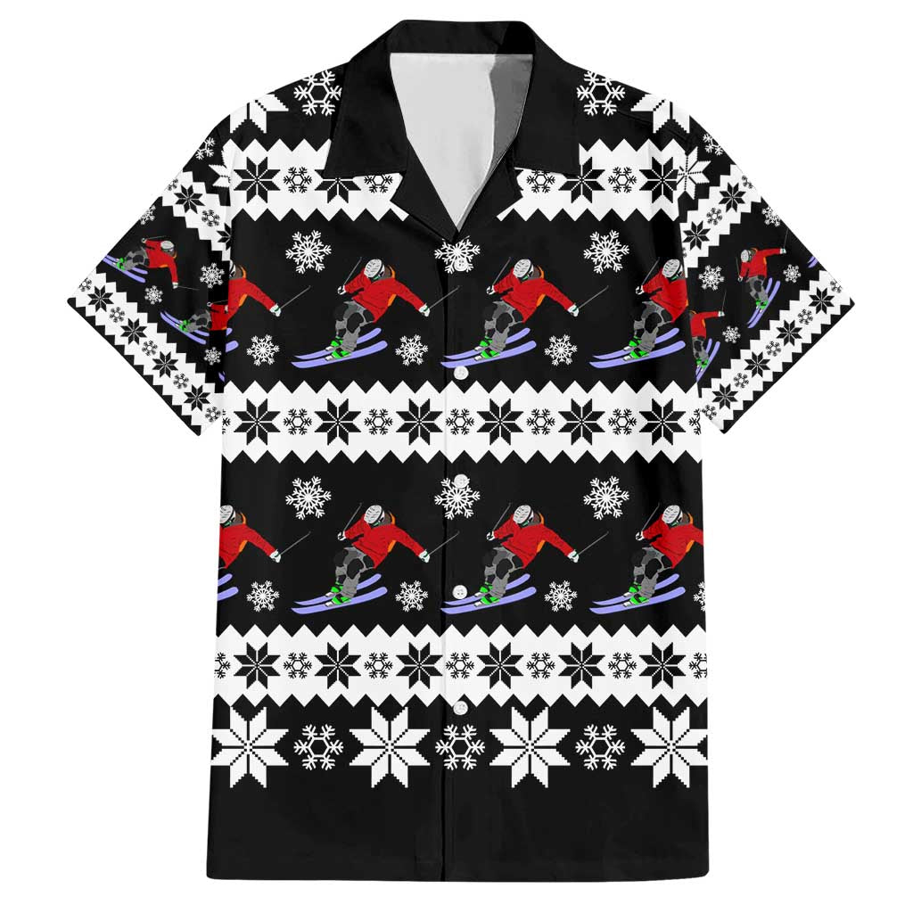 Skiing Snowflake Christmas Family Matching Short Sleeve Bodycon Dress and Hawaiian Shirt Xmas Holiday Patterns - Wonder Print Shop