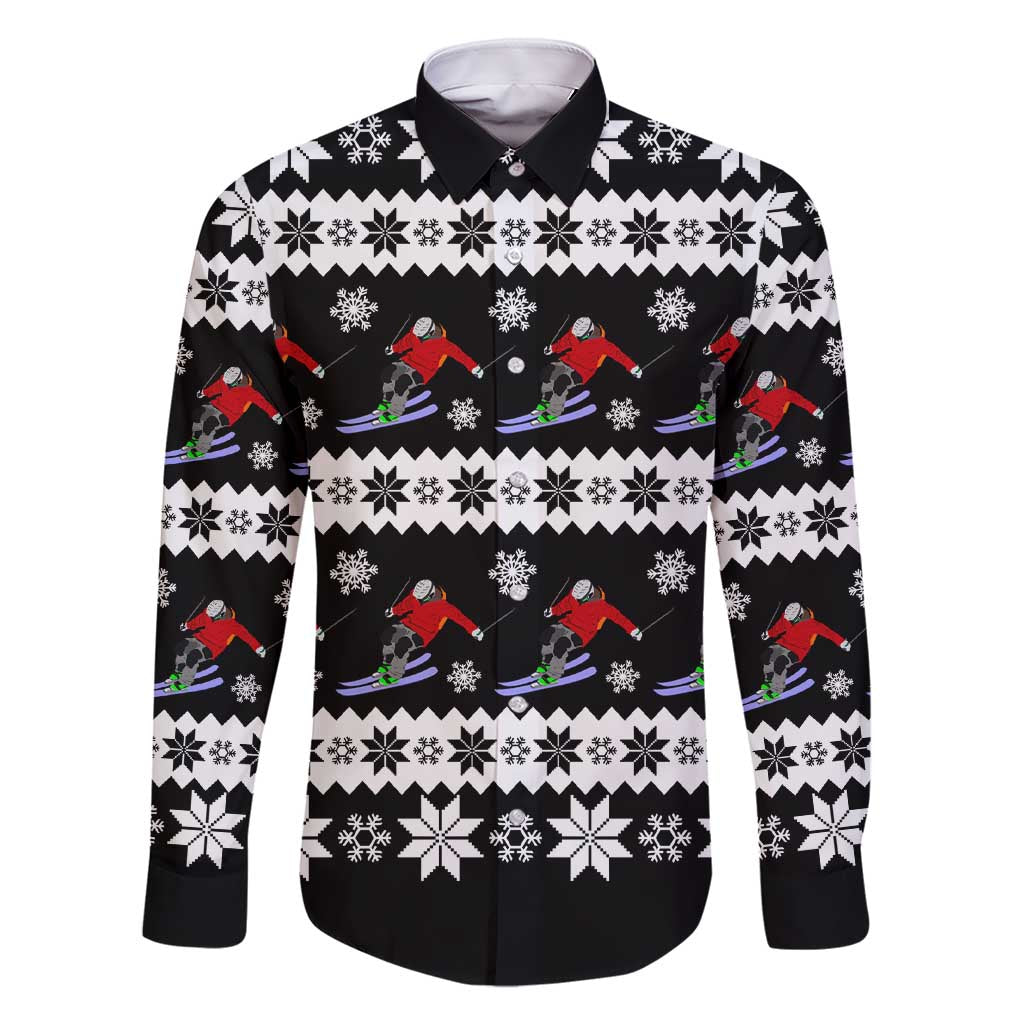 Skiing Snowflake Christmas Family Matching Short Sleeve Bodycon Dress and Hawaiian Shirt Xmas Holiday Patterns - Wonder Print Shop