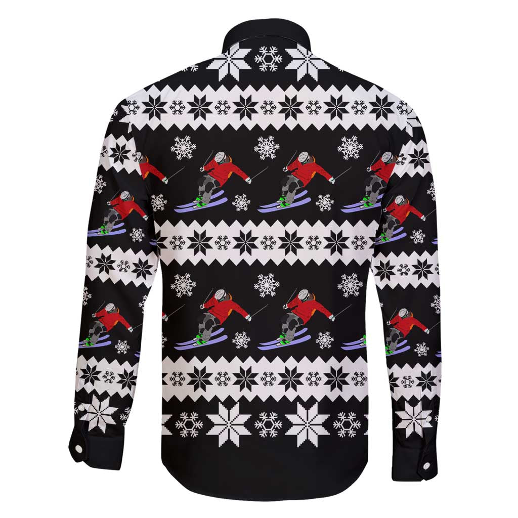 Skiing Snowflake Christmas Family Matching Short Sleeve Bodycon Dress and Hawaiian Shirt Xmas Holiday Patterns - Wonder Print Shop