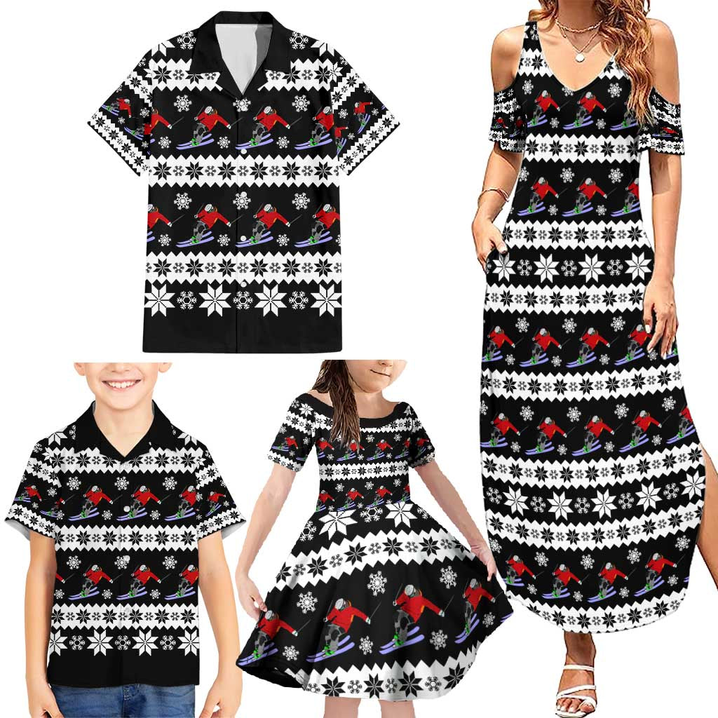Skiing Snowflake Christmas Family Matching Summer Maxi Dress and Hawaiian Shirt Xmas Holiday Patterns - Wonder Print Shop