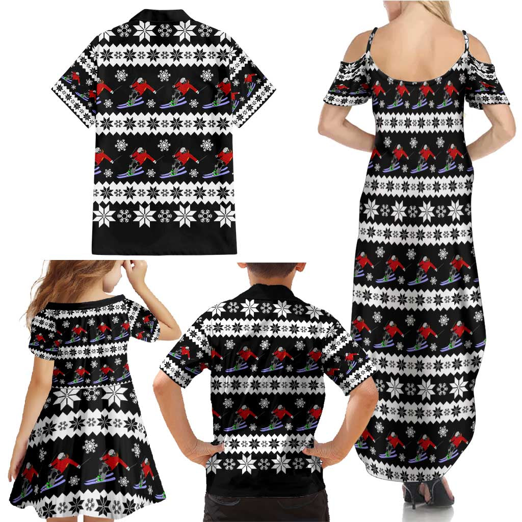 Skiing Snowflake Christmas Family Matching Summer Maxi Dress and Hawaiian Shirt Xmas Holiday Patterns - Wonder Print Shop
