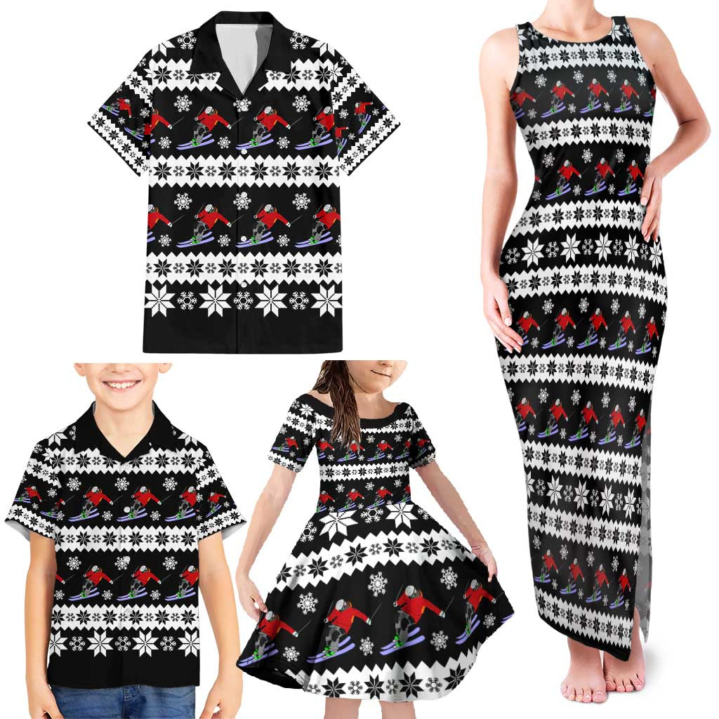Skiing Snowflake Christmas Family Matching Tank Maxi Dress and Hawaiian Shirt Xmas Holiday Patterns - Wonder Print Shop