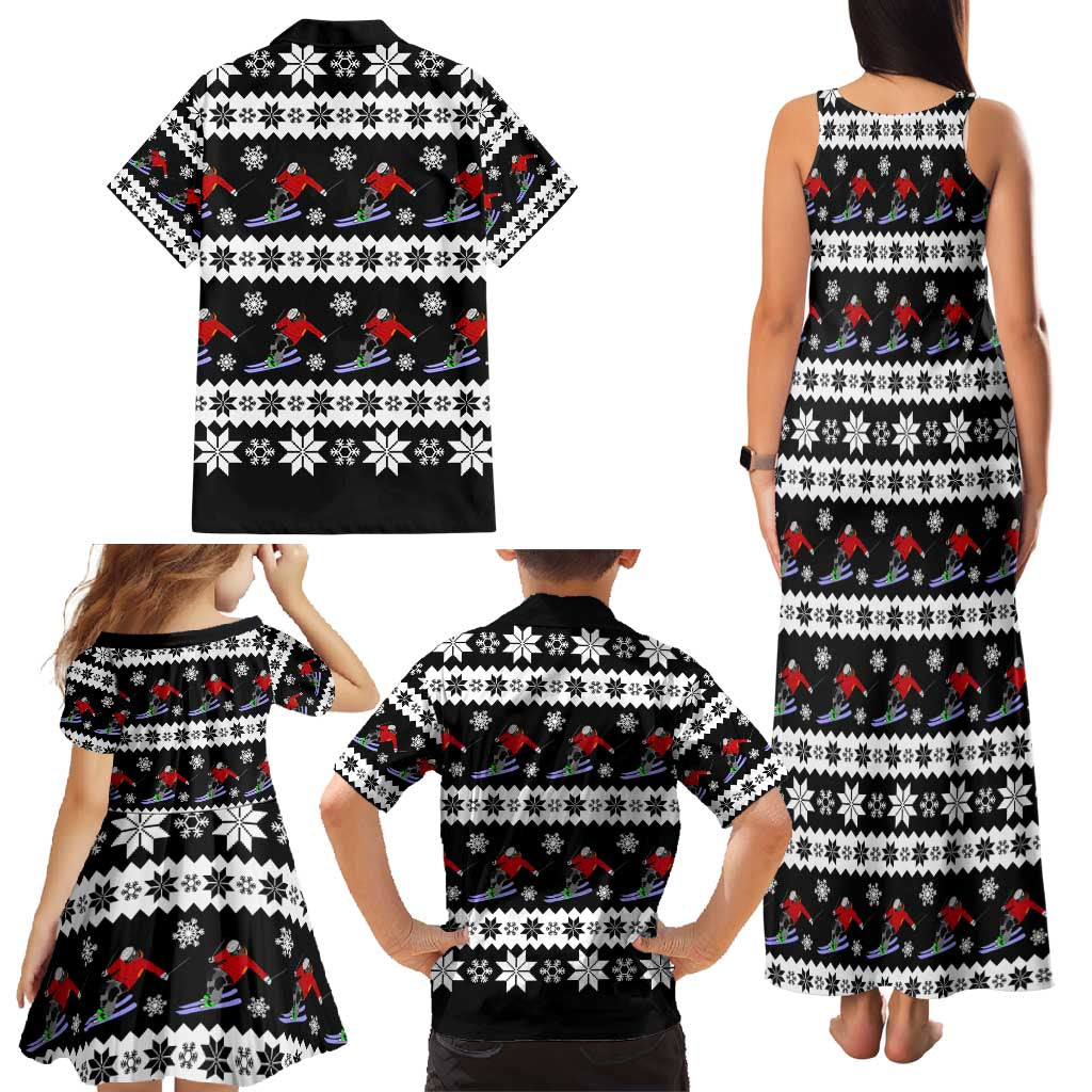 Skiing Snowflake Christmas Family Matching Tank Maxi Dress and Hawaiian Shirt Xmas Holiday Patterns - Wonder Print Shop