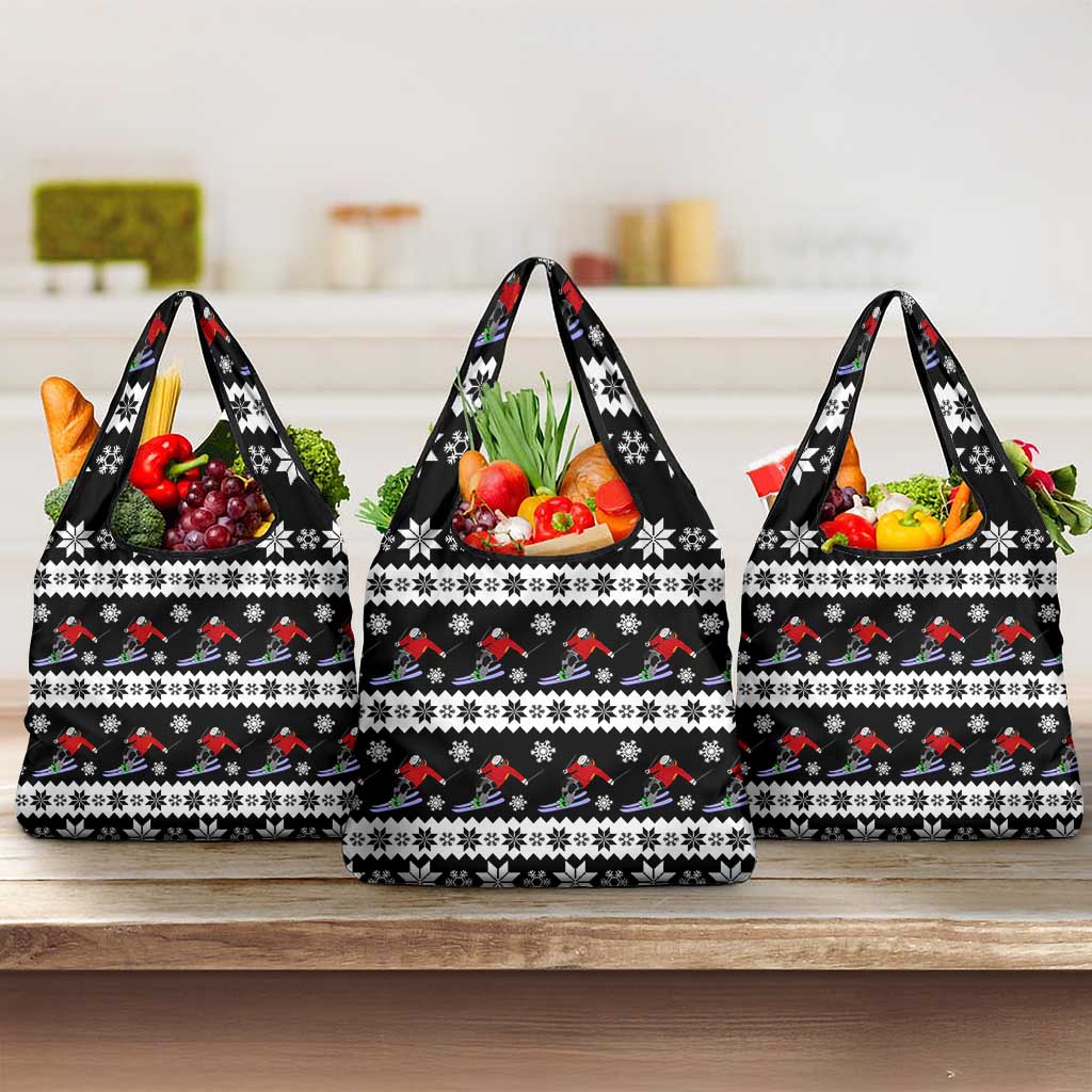 Skiing Snowflake Christmas Grocery Bag Xmas Holiday Patterns - Wonder Print Shop