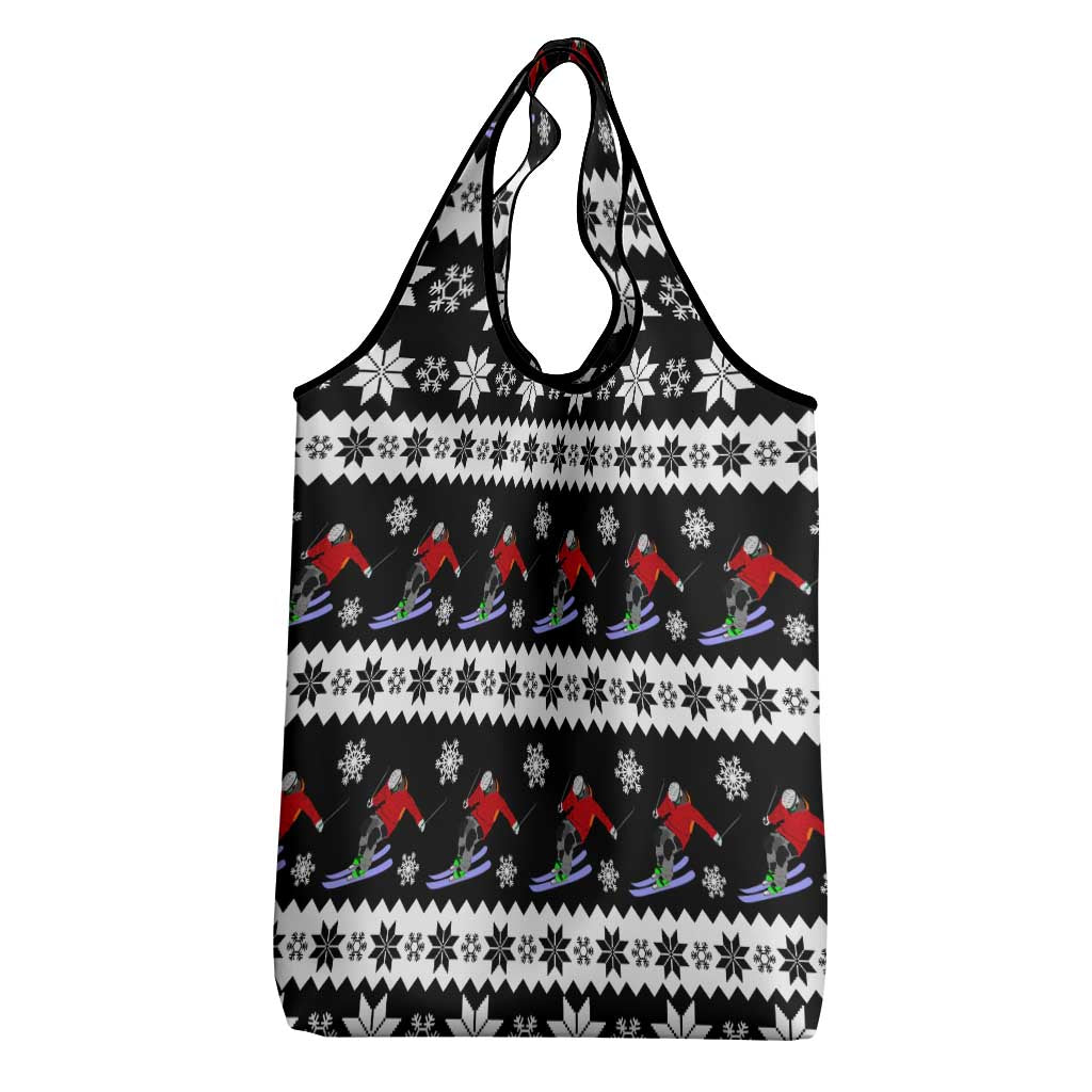 Skiing Snowflake Christmas Grocery Bag Xmas Holiday Patterns - Wonder Print Shop