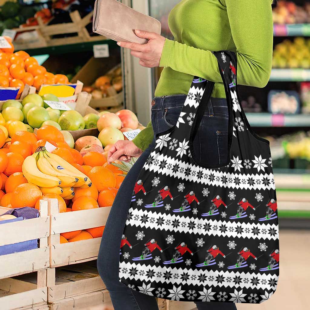 Skiing Snowflake Christmas Grocery Bag Xmas Holiday Patterns - Wonder Print Shop