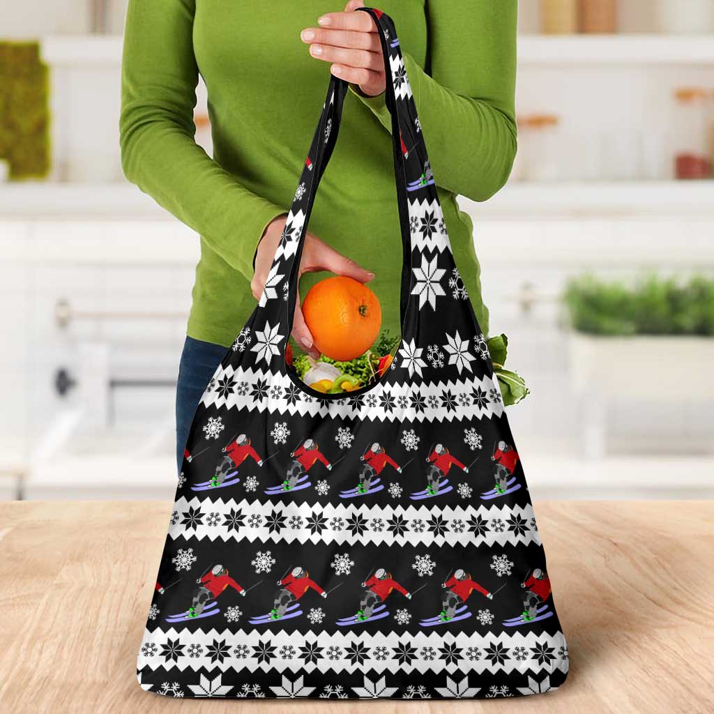 Skiing Snowflake Christmas Grocery Bag Xmas Holiday Patterns - Wonder Print Shop